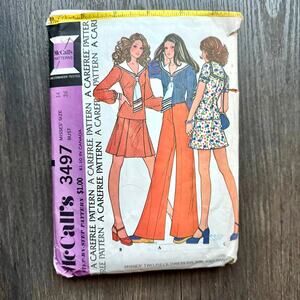Vintage 1970s McCalls 3497 Sewing Pattern Womens Size S Dress Pant Top COMPLETE
